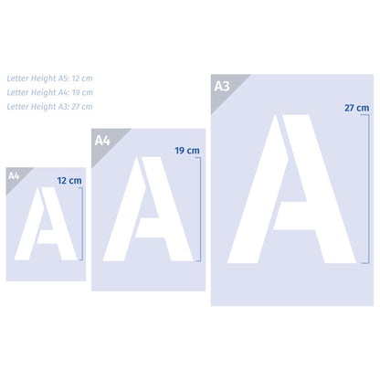 Extra Large Numbers & Symbols Stencil Set Complete Alphabet – A4 size - 19cm letter