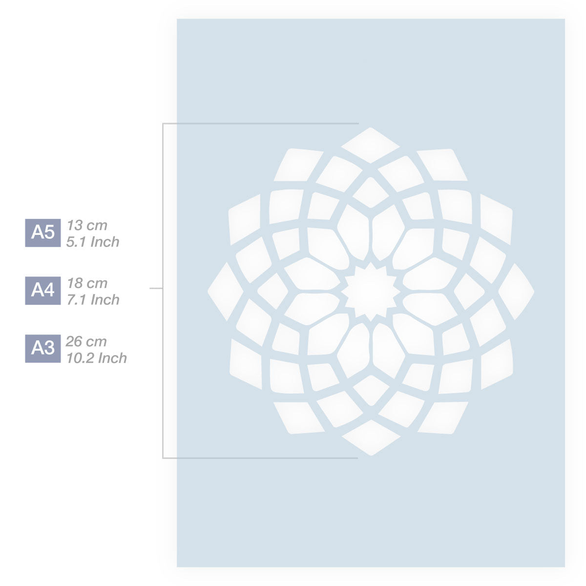 Measurements QBIX Mandala Stencil A5 A4 A3 Size