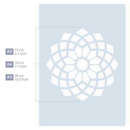 Measurements QBIX Mandala Stencil A5 A4 A3 Size