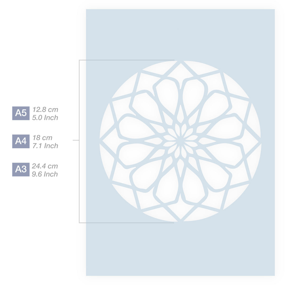 Measurements Mandala Stencil A5 A4 A3 Size