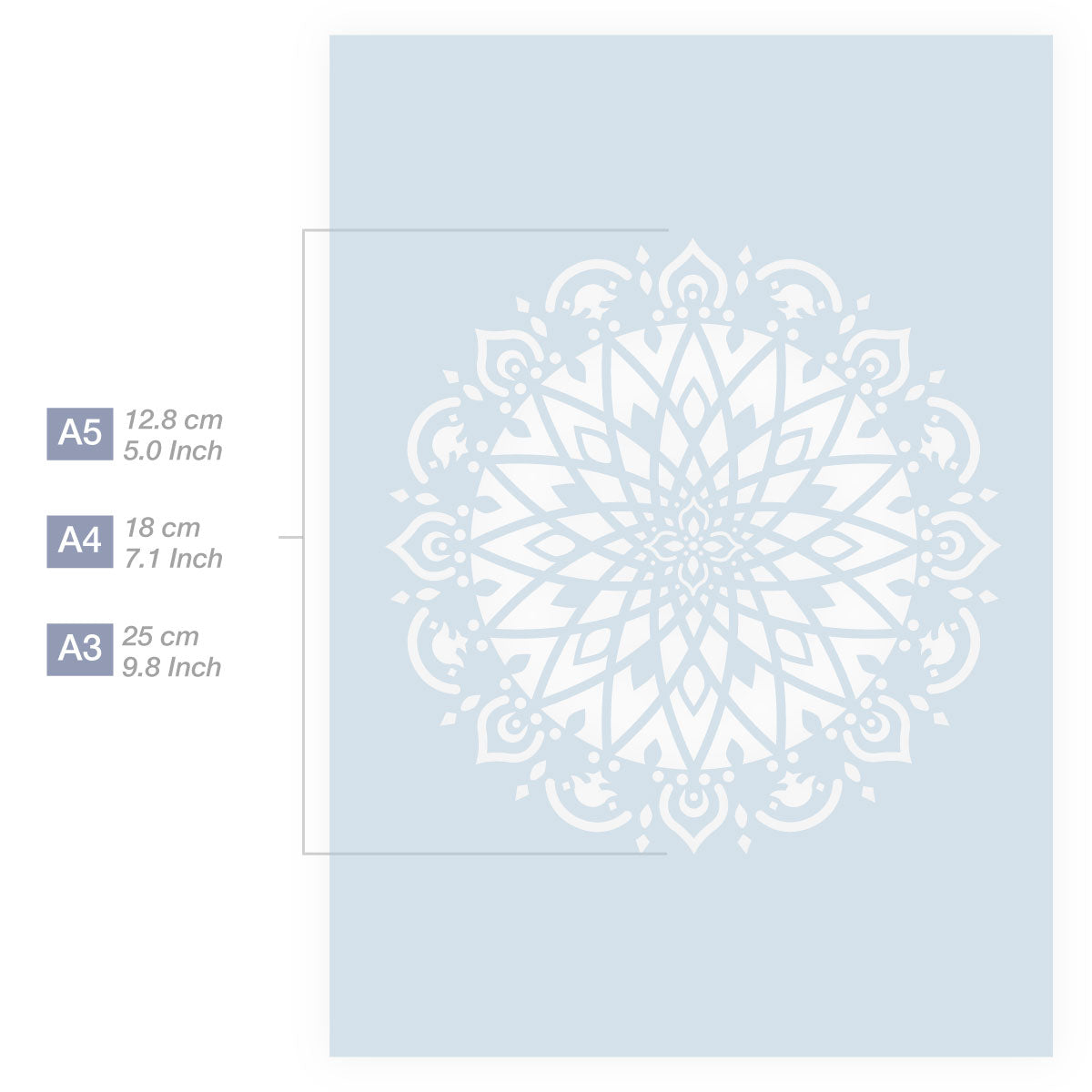 Measurements Mandala Stencil A5 A4 A3 Size