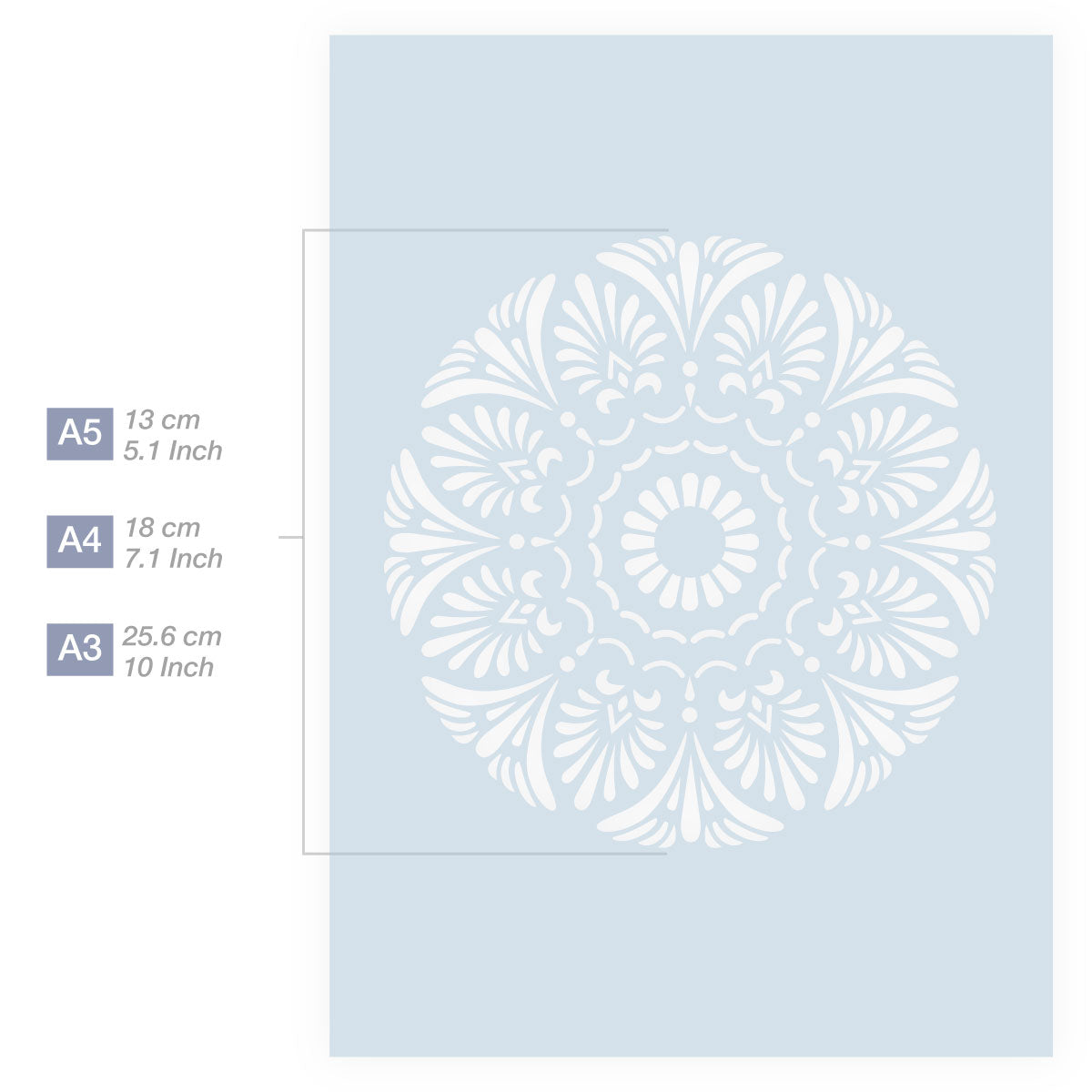 Measurements Mandala Stencil A5 A4 A3 Size
