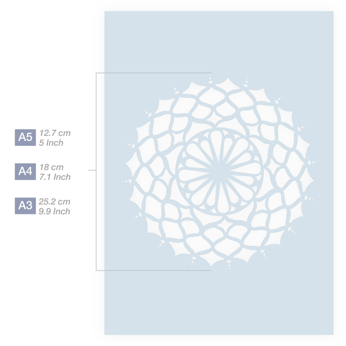 Measurements Mandala Stencil A5 A4 A3 Size