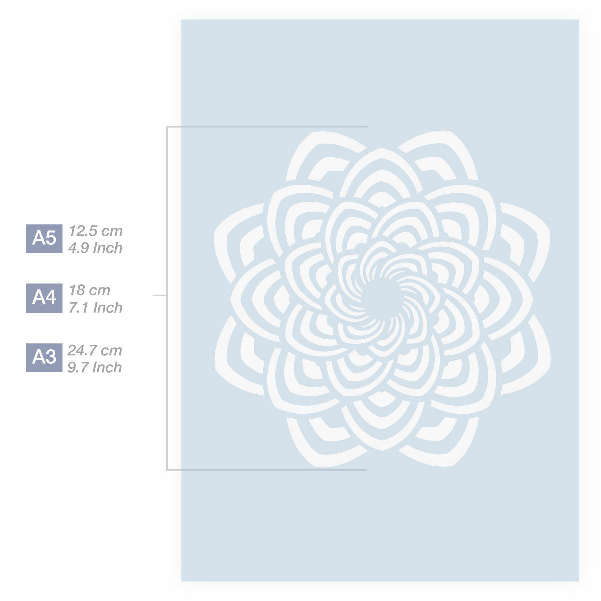 Measurements Mandala Stencil A5 A4 A3 Size