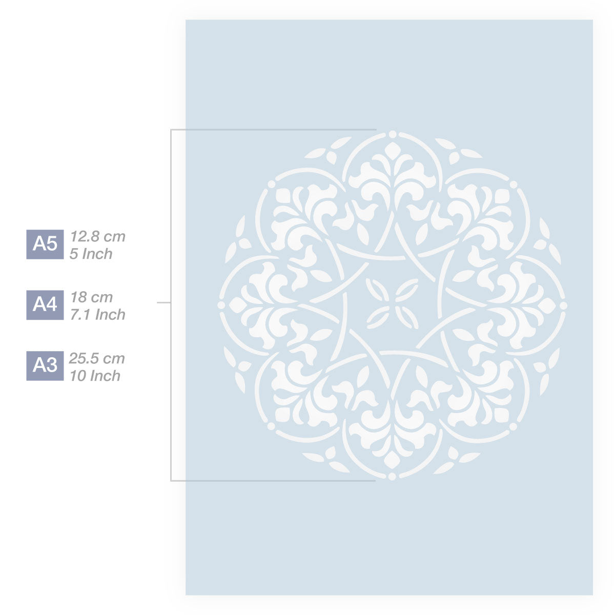 Measurements Mandala Stencil A5 A4 A3 Size