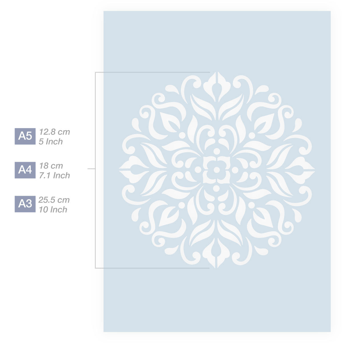 Measurements Mandala Stencil A5 A4 A3 Size