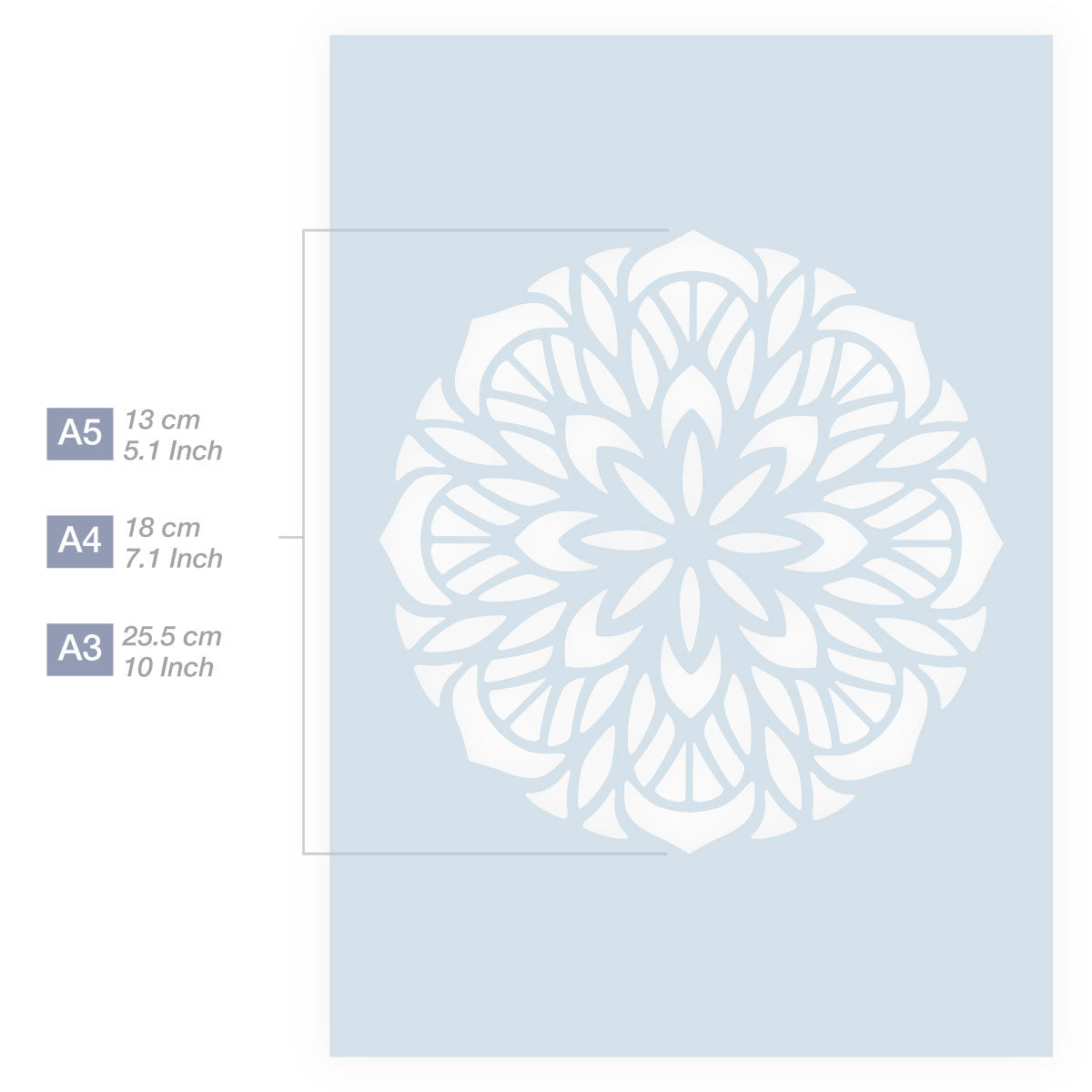 Measurements Mandala Stencil A5 A4 A3 Size