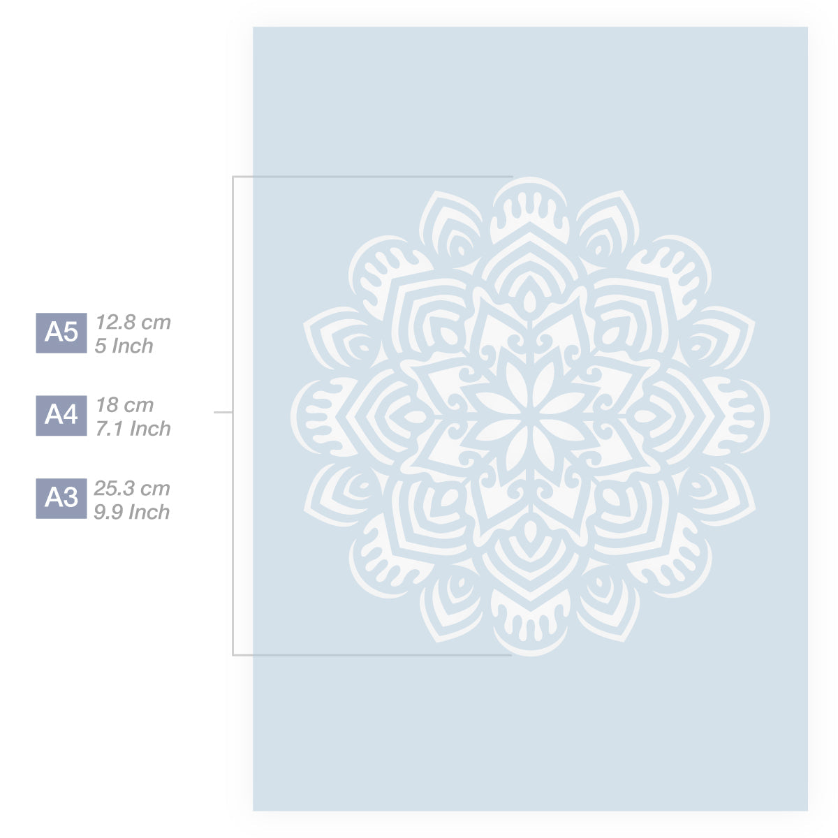 Measurements Mandala Stencil A5 A4 A3 Size