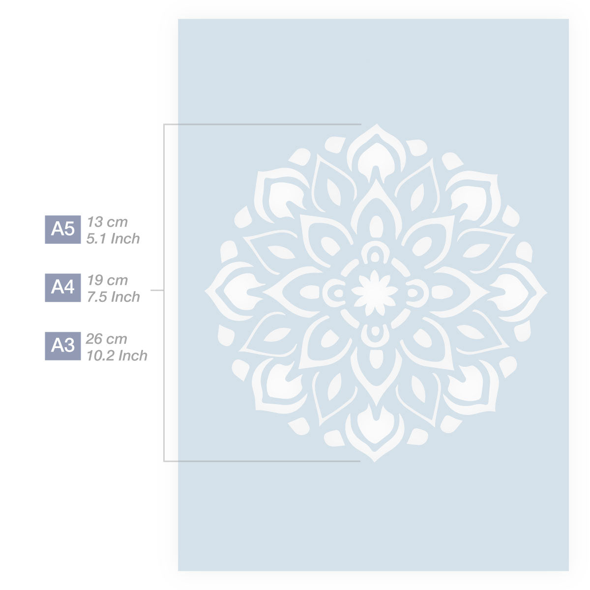 Measurements Mandala Stencil A5 A4 A3 Size