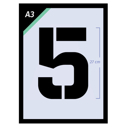 Extra Large Number Stencil Set Complete Numbers & Symbols – A3 size - 27 cm number