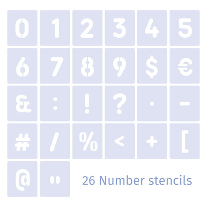 Number Stencil Set Numbers & Symbols – Rounded – 5 cm / 2 Inch