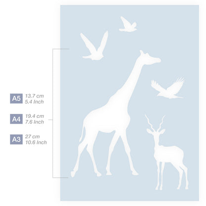 Measurements African Giraffe Gemsbok Birds Stencil