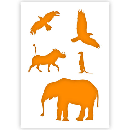 African Elephant Warthog Meerkat Birds stencil