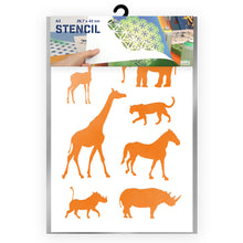 Load image into Gallery viewer, African animals stencil packaged