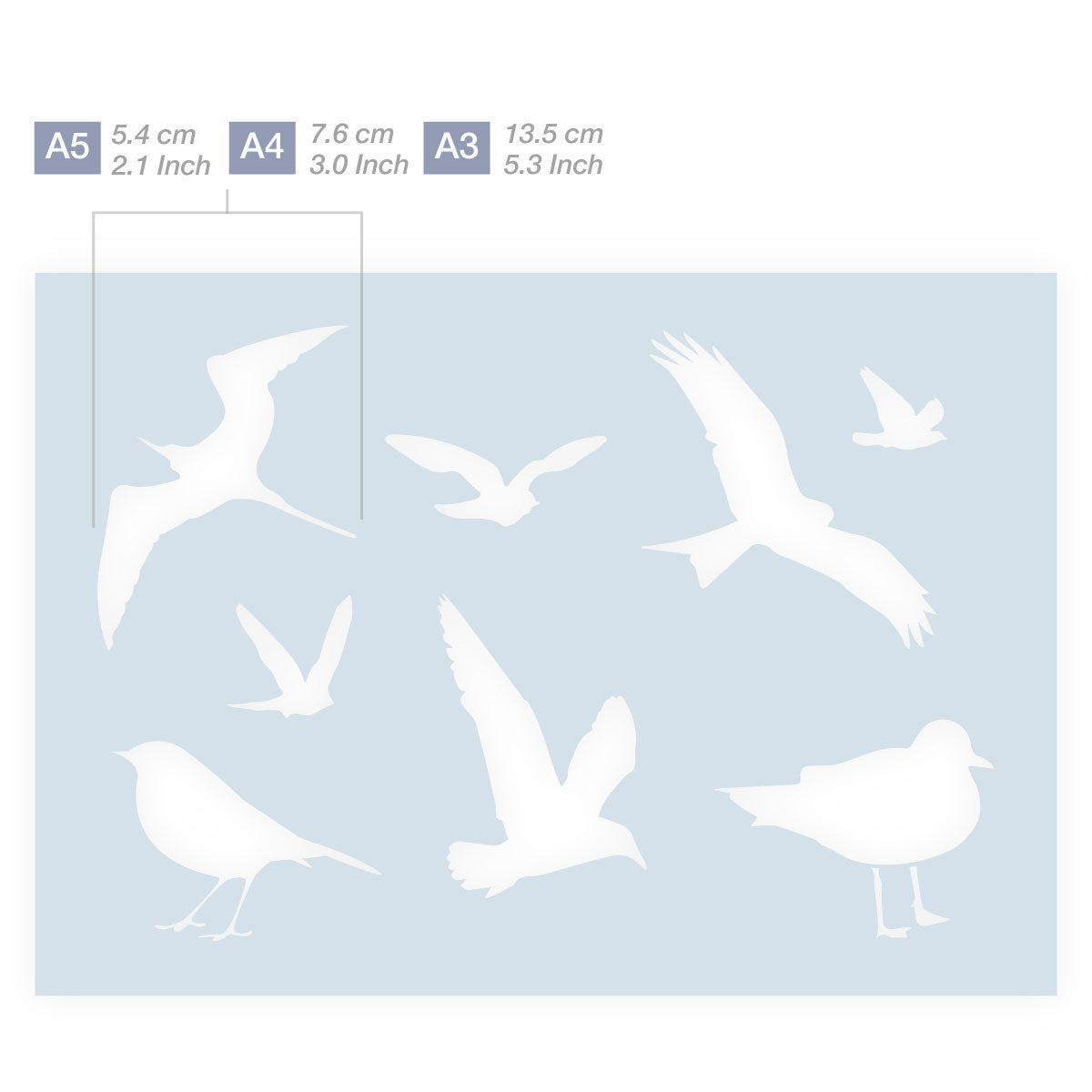 Measurements African silhouettes of birds 3 sizes