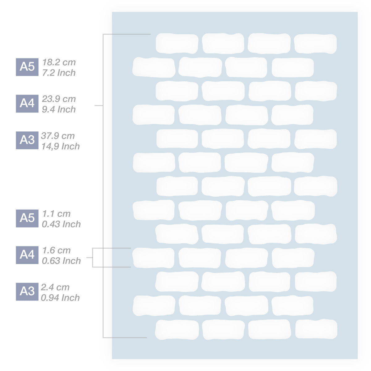 Measurements Brick Pattern 3 Sizes