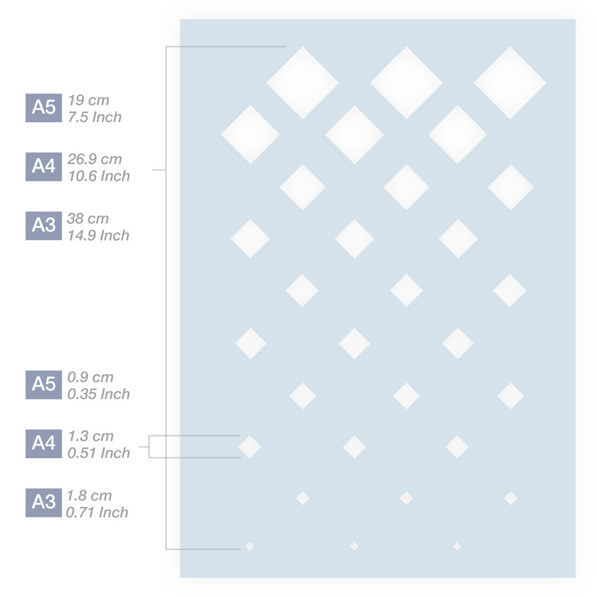 Measurements Diamond Pattern Stencil 3 Sizes
