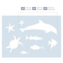 Load image into Gallery viewer, Measurements Sea Life Fish Dolphin Turtle Silhouettes Stencil 3 Sizes