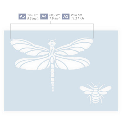 Measurements Dragonfly Bee Silhouettes stencil 3 Sizes