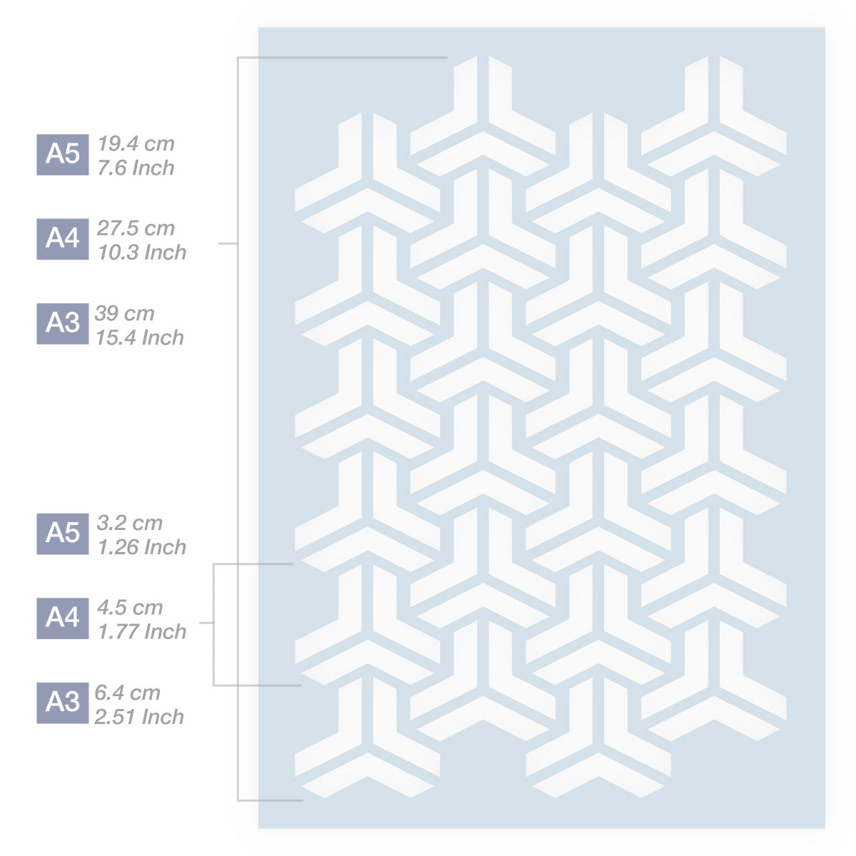 Measurements Escher Pattern Stencil 3 Sizes