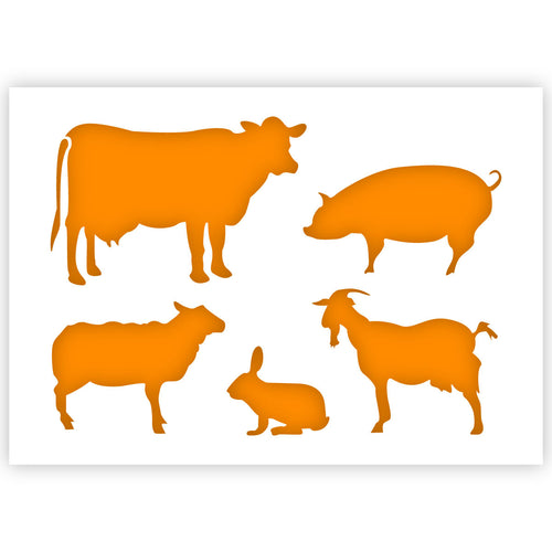 Farm animals Cow Pig Goat Sheep Rabbit Silhouettes stencil 3 Sizes