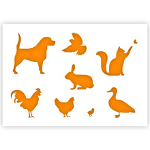 Load image into Gallery viewer, Farm animals Dog Hen Rabbit Cat Duck Bird Silhouettes stencil 3 Sizes