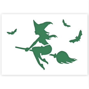 halloween airbrush stencil witch on broom