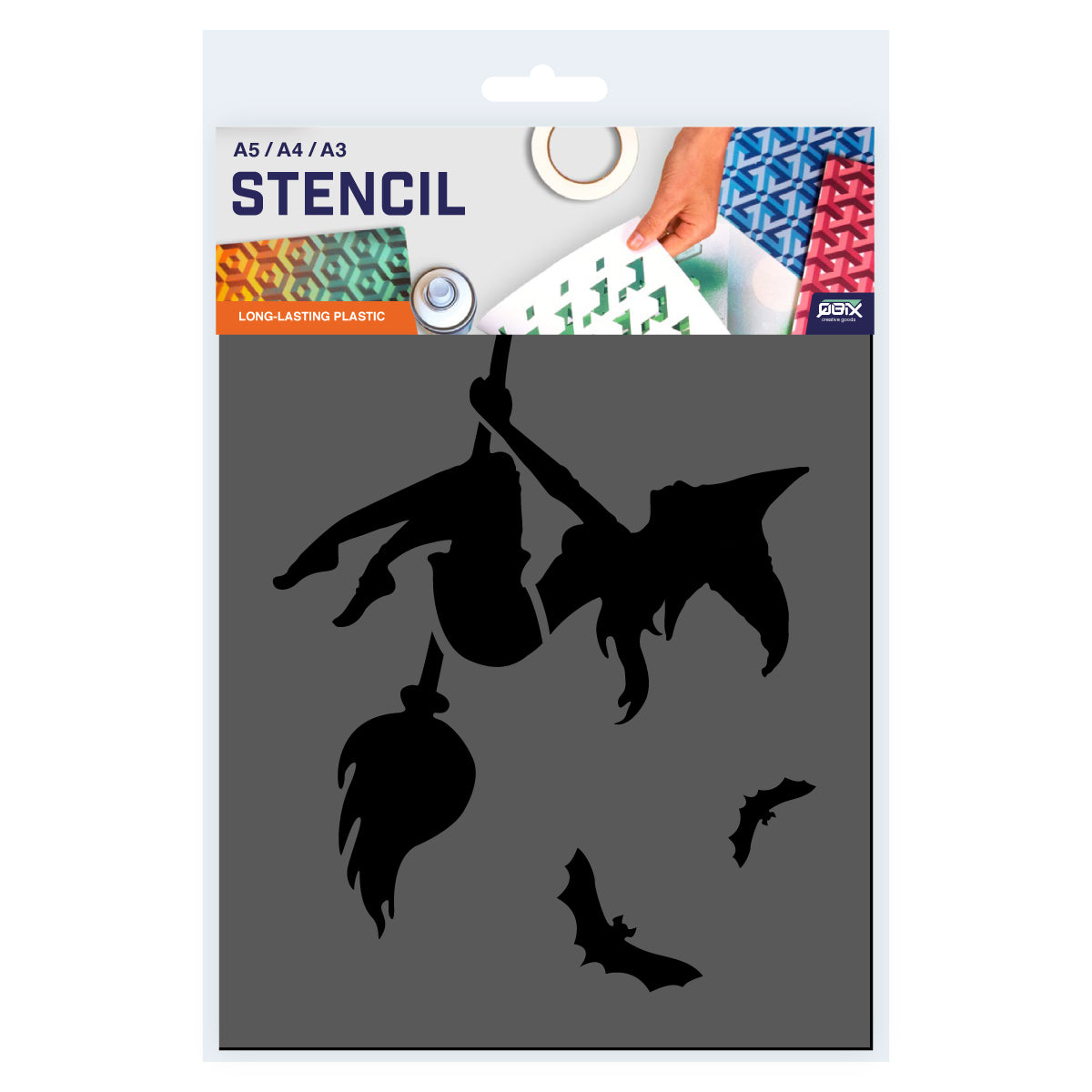 halloween witch on broom stencil a window