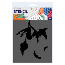 Load image into Gallery viewer, halloween witch on broom stencil a window