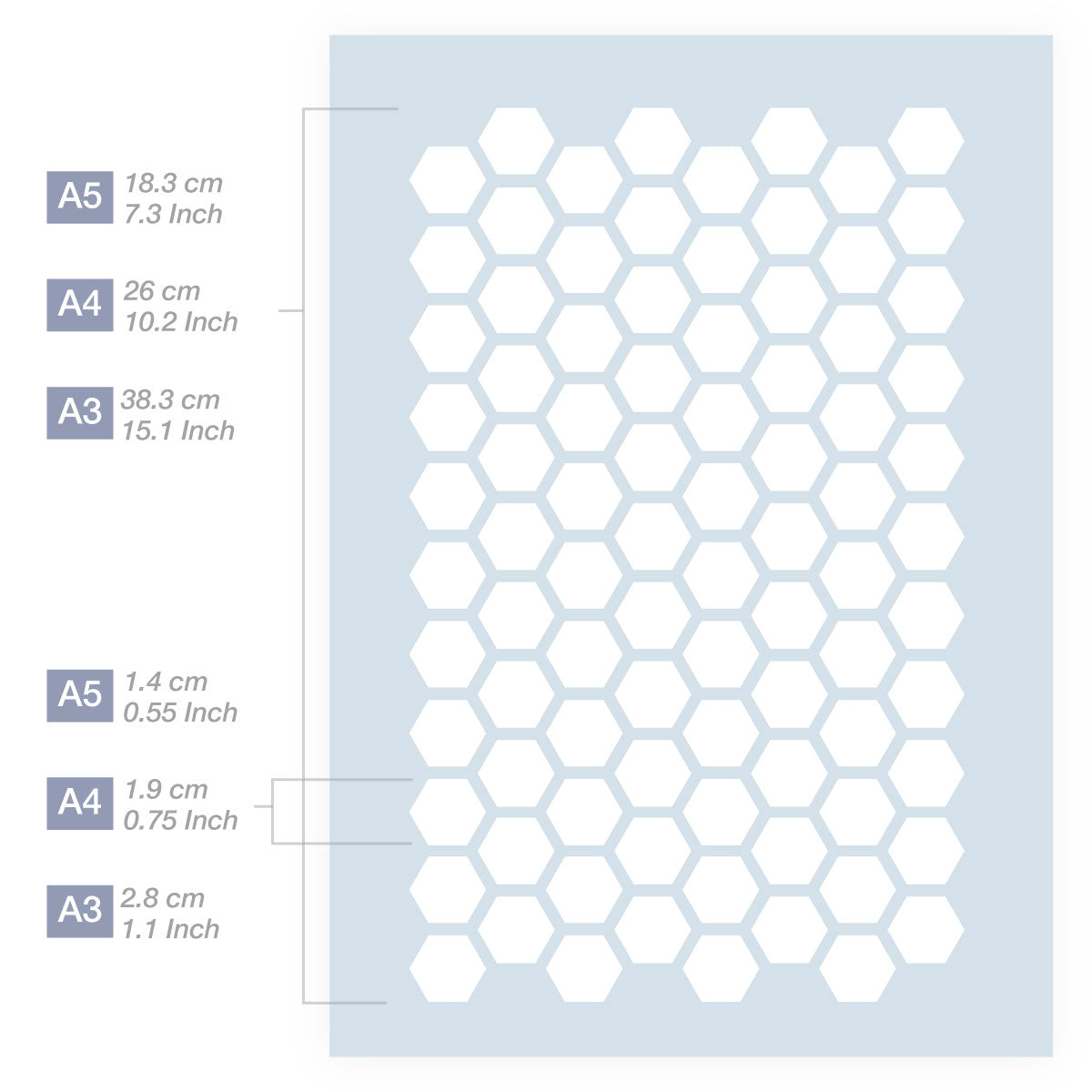 Measurements Hexagon Pattern Stencil 3 Sizes