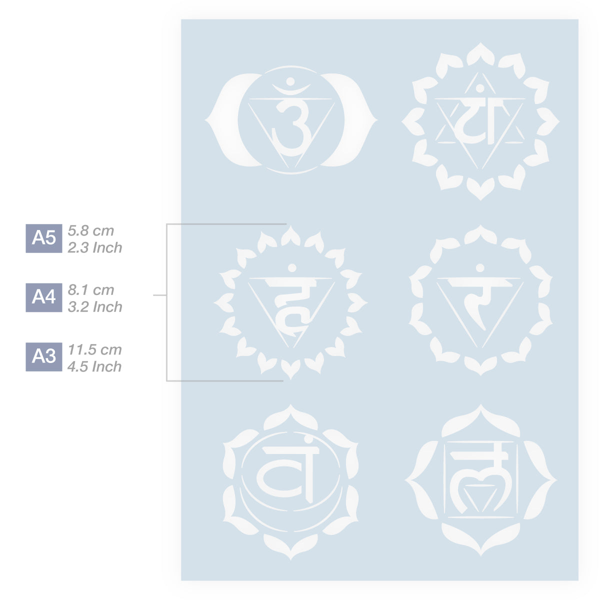 Measurements Chakra Stencil 3 Sizes