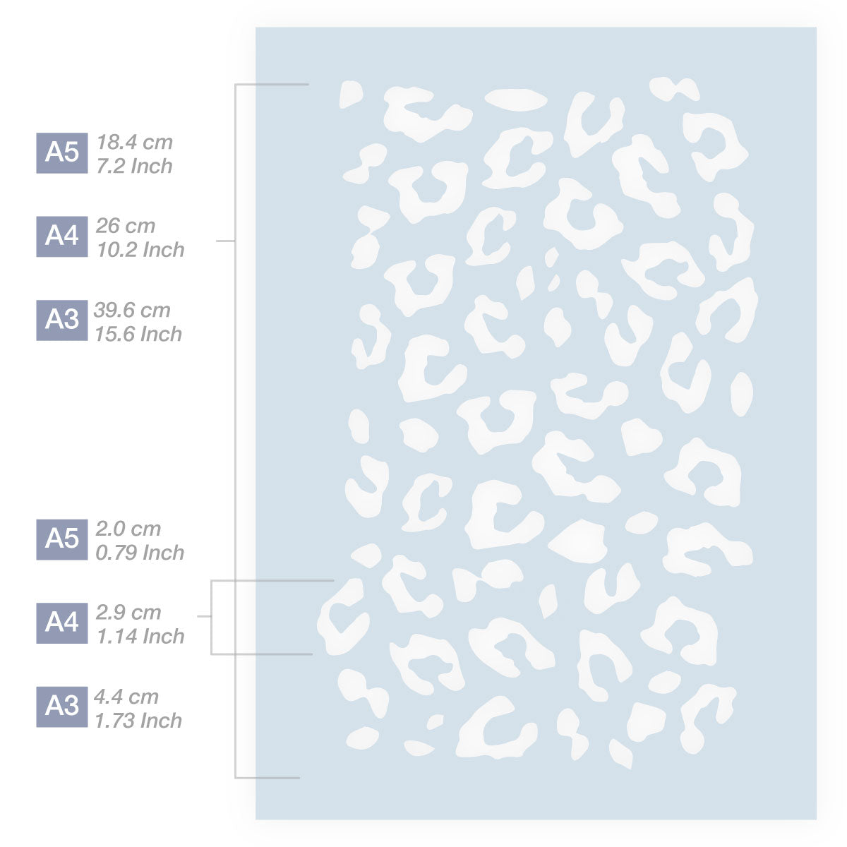 Measurements Leopard Pattern Stencil 3 Sizes