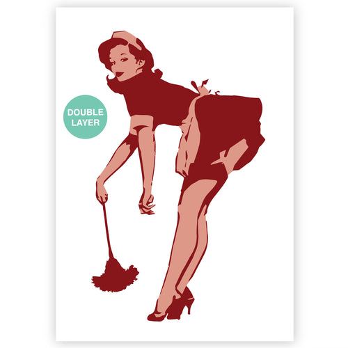 pin up stencil cleaning lady