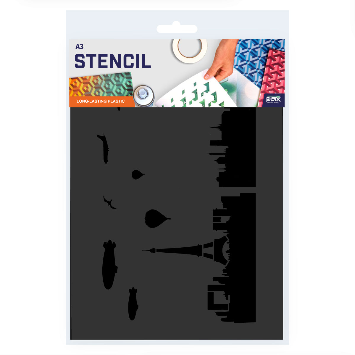 Packaged Paris City Skyline Stencil A3 Size
