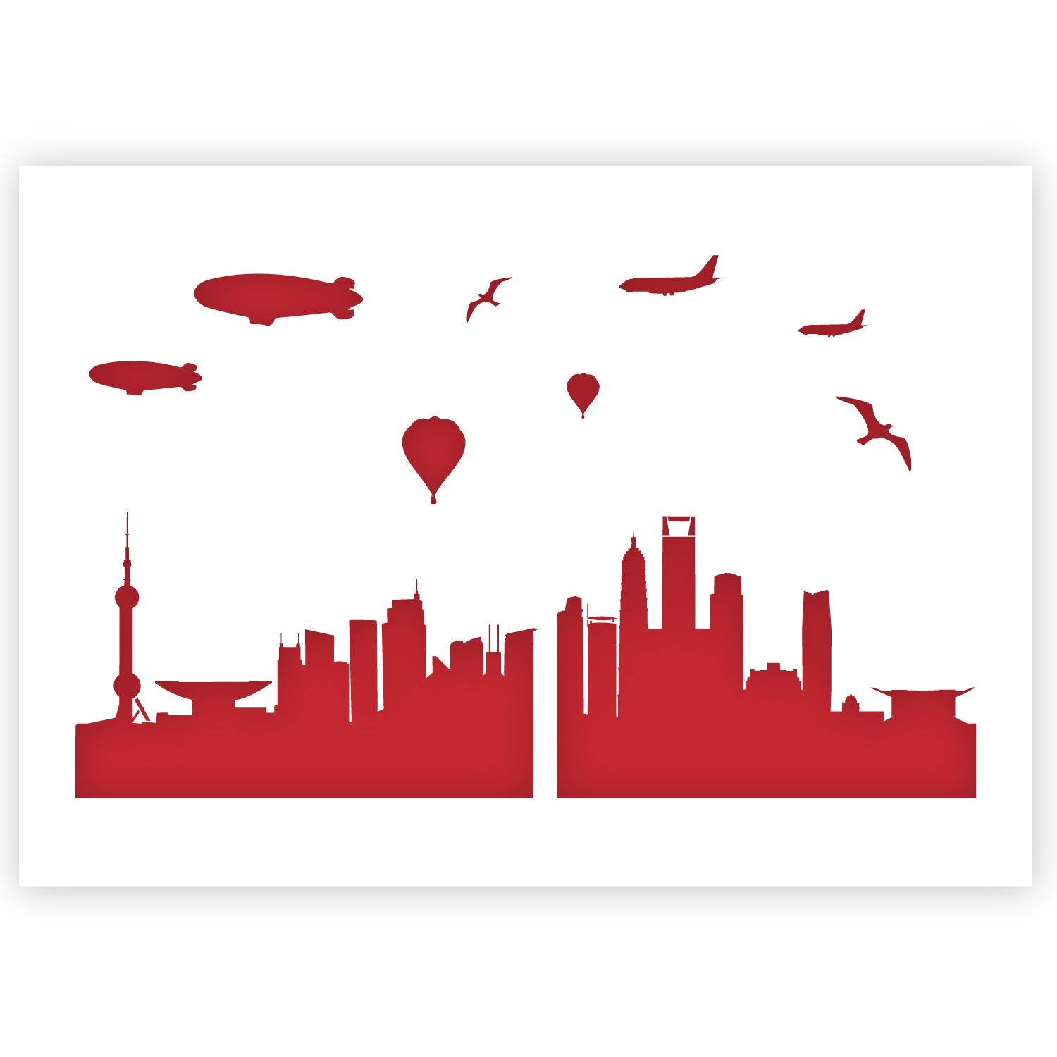 Shanghai City Skyline Stencil A3 Size