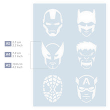 Load image into Gallery viewer, Measurements Marvel Stencil Superhero Stencil 3 Sizes