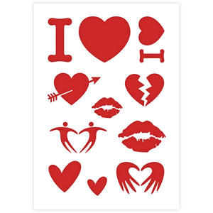 Valentine Stencil Kiss Heart I Love You Together 3 Sizes