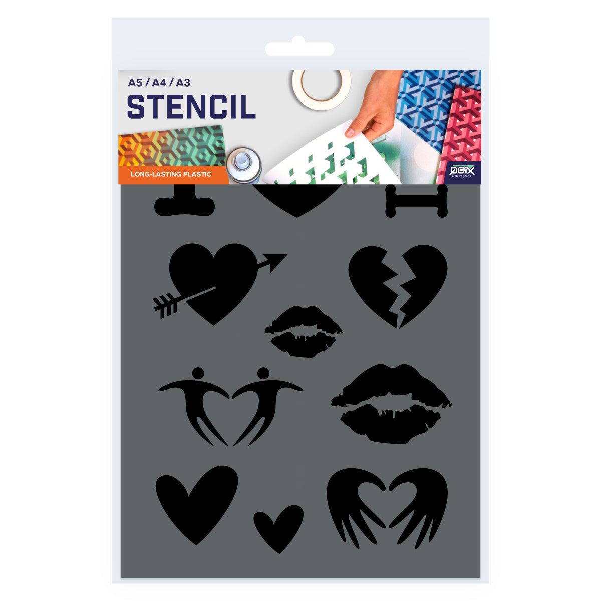 Packaged Valentine Stencil Kiss Heart I Love You Together 3 Sizes