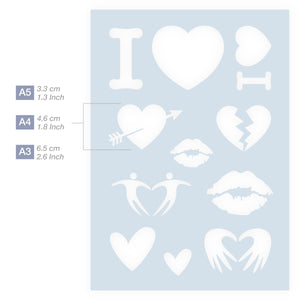 Measurements Valentine Stencil Kiss Heart I Love You Together 3 Sizes
