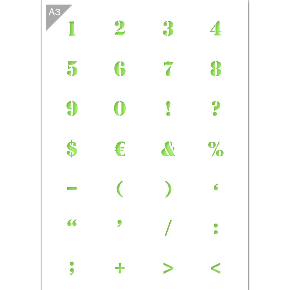 Numbers Symbols Stencil A3 Size