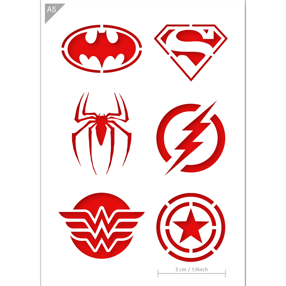 Superhero Stencil - Superman, Batman, Spiderman, Wonder Woman, Flash, Captain America Stencil