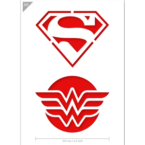 Superhero Stencil - Superman, Wonder Woman - A5 Size Stencil