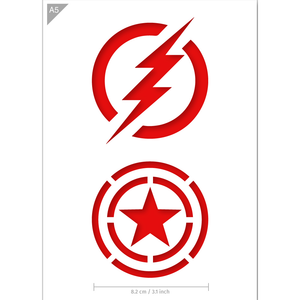 Superhero Stencil - The Flash, Captain America - A5 Size Stencil