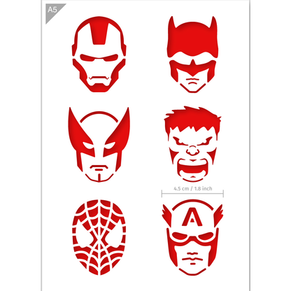 Superhero Stencil - Faces of Heroes - A3 size