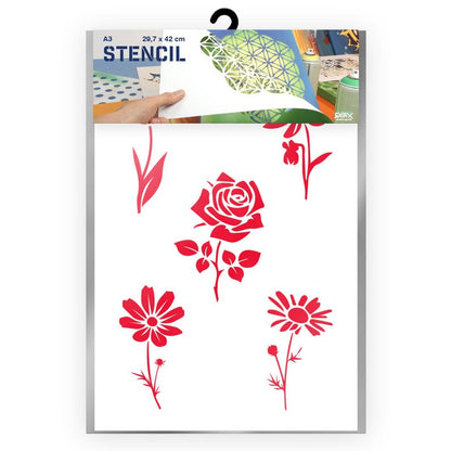 Flowers Stencil - Tulip, Rose, Daisy - A3 Size Stencil